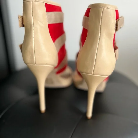 Brand New Women’s Heeled Sandals Red & Beige Size 9 - Picture 4 of 7